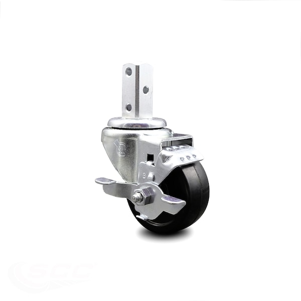 3 Inch Soft Rubber Wheel Swivel 7/8 Inch Square Stem Caster with Brake SCC